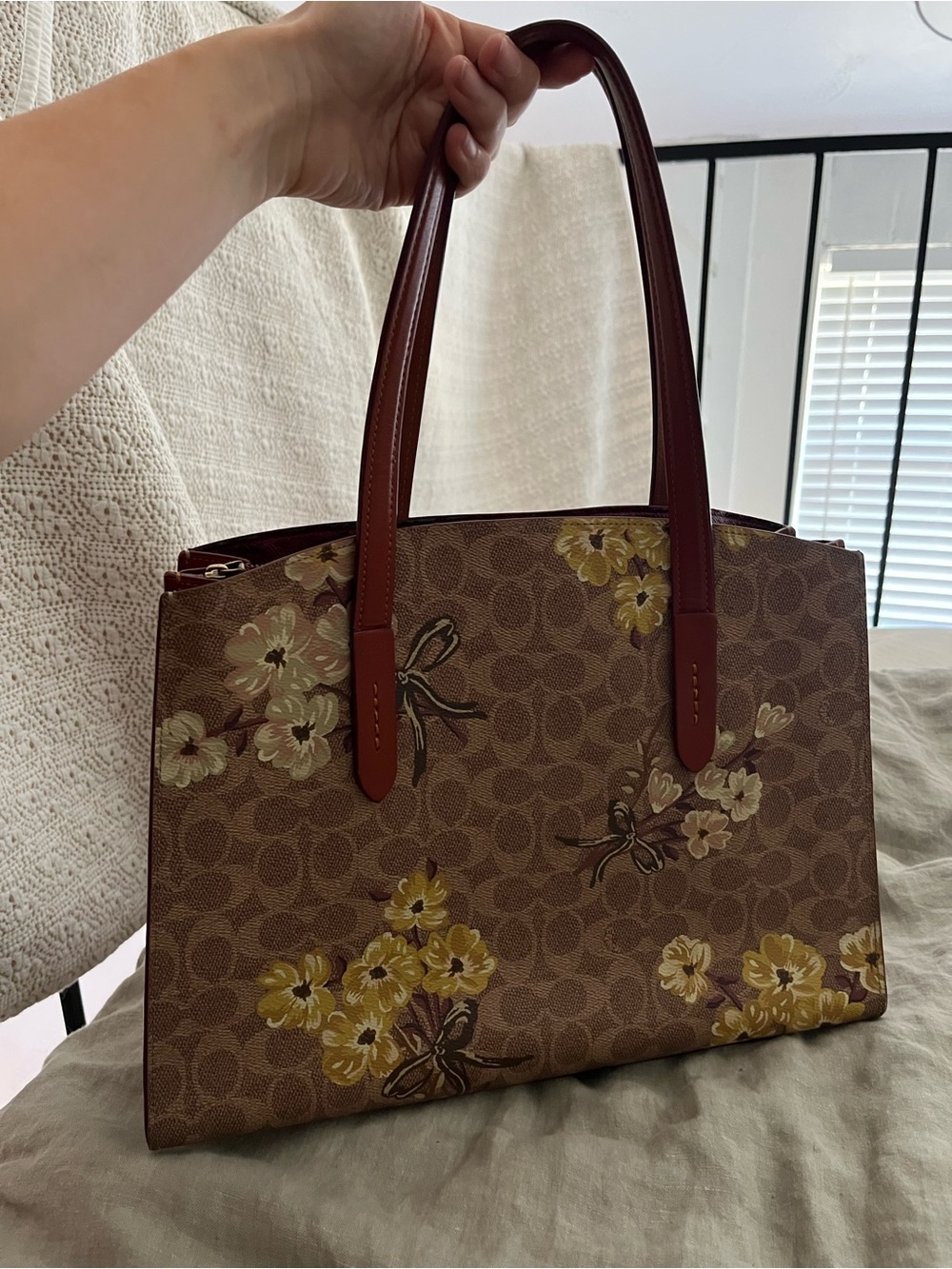 Coach Brown Prairie Floral Coated Canvas & Leather Carryall Tote Bag L1847-54650